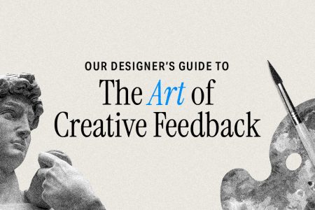 graphic with the statue of david and a painters pallet with the words "The Art of Creative Feedback"