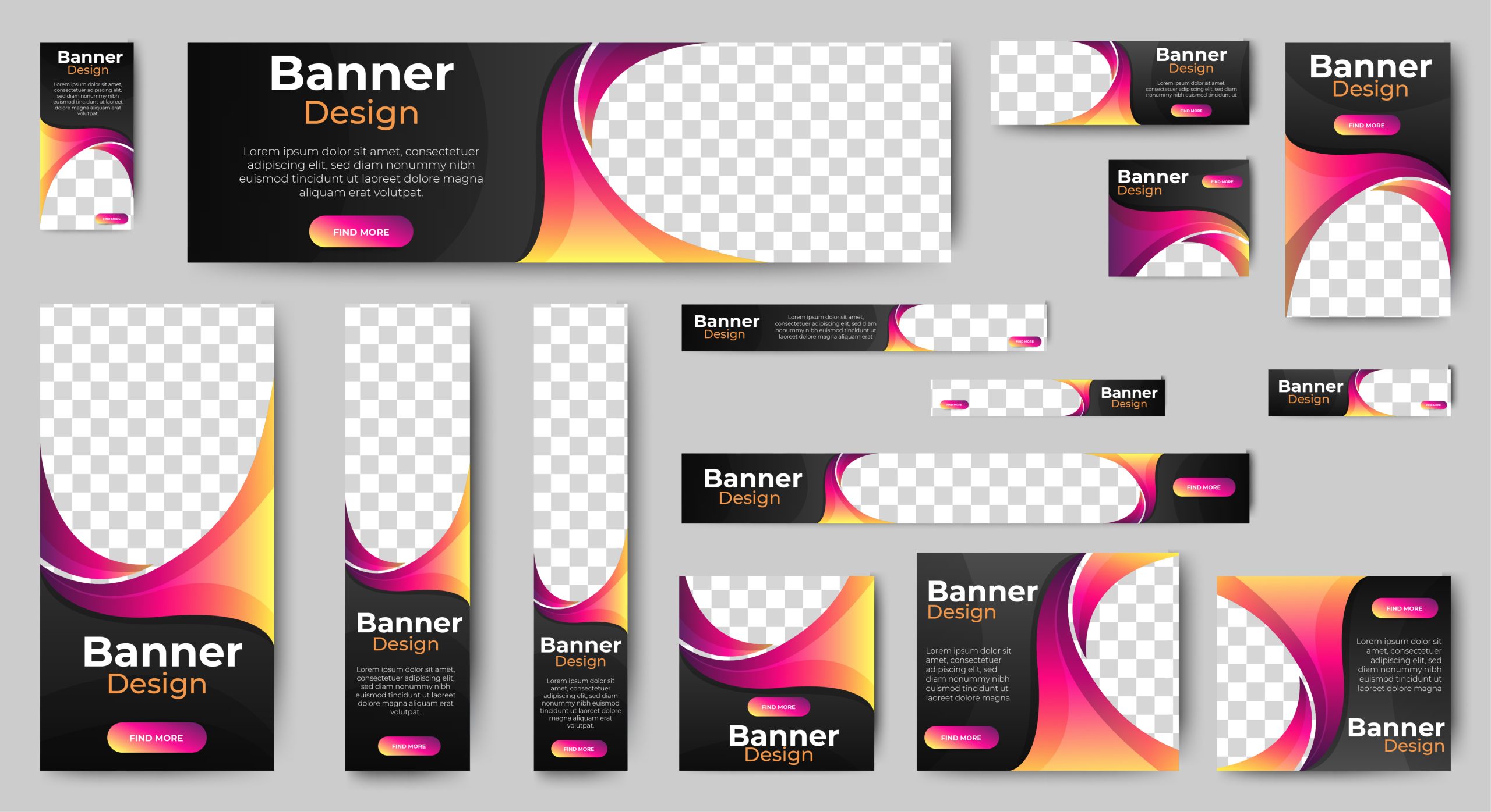 Graphic showing generic web banners of all sizes.