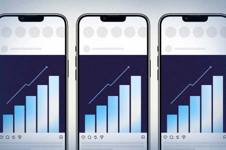 graphic of 3 phones side by side showing up trend bar graphs.