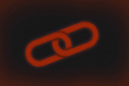 red graphric of link icon with black background